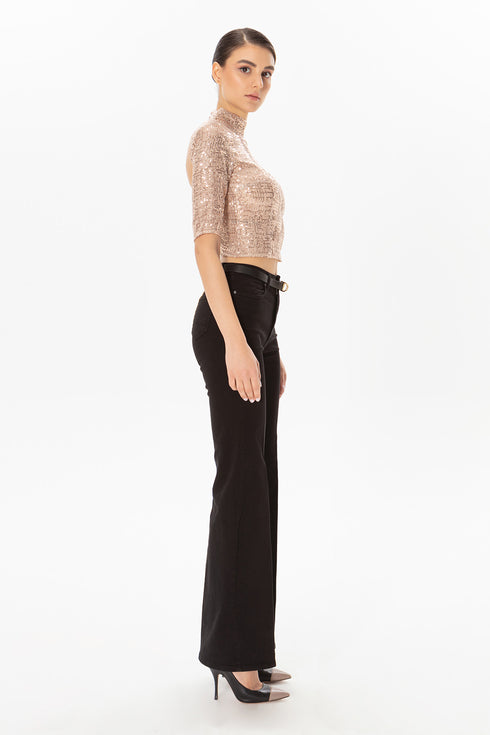 Nude Sequined Back Decollete Bustier